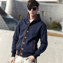 Men's Hoodies & Sweatshirts Style Hoodie Solid Color Cotton Long-Sleeved Single-Breasted Buttoned Men Blouse With Hood Cool Fashionable Stre