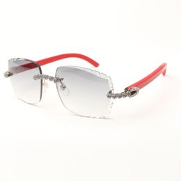 Blue Bouquet diamonds sunglasses 3524014 with red wooden legs and 58 mm cut lenses