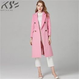 European and American Women's Wear Autumn and Winter Pink lengthened boutique wool coat coat 201221