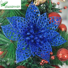 10Pcs Christmas Tree Decoration for Home Glitter Artificial Flower Noel Natal Wedding Party Year Xmas Y201020
