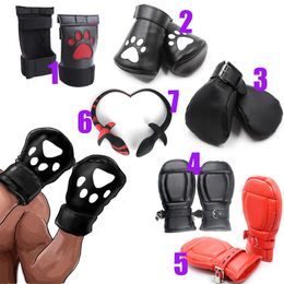 Unisexy Leather Puppy Play Dog Glove Paw Print Padded Fist Mitt Fetish BDSM Bondage Slave Roleplay Tailplug sexy Toy