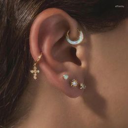 star opal Australia - Stud Delicate 925 Sterling Silver White Fire Opal Cz Stone Paved Star Sun Eye Shape Earrings For Women Charm Party JewelryStud Effi22