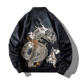 Men Baseball Jacket Embroidery Dragon Hip Hop Bomber Pilot Jacket Men Harajuku Japanese Retro Coat Fashion Streetwear Autumn 201127