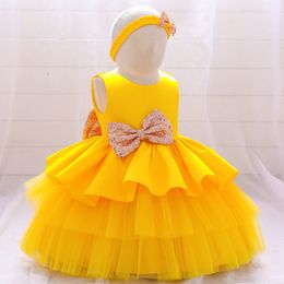 Pink Yellow Party Dress for Baby Girl 1 To 6 Year Summer Kids Birthday Wedding Princess Dresses Bow Child Ball Gown Costume 220427