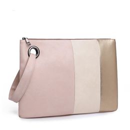 DHL30pcs Stuff Sacks Women PU Retro Three Color Patchwork Large Capacity Clutch Bag With Wirst