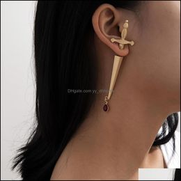 Dangle Chandelier Earrings Jewelry Long Sword Handle Cool Hip Hop Red Drop Cross Women Earring Personality Delivery 2021 Lsjeq
