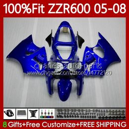 100% Fit OEM Body For KAWASAKI NINJA ZZR-600 600 CC 600CC 05-08 Bodywork 134No.63 ZZR 600 ZZR600 05 06 07 08 2005 2006 2007 2008 Injection Mould Fairing Kit stock blue blk