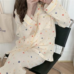 QWEEK Cotton Pijama Polka Dot Women's Pyjamas Korean Sleepwear Long Sleeve Autumn Female Sets Pyjamas Negligee Cardigan Suit Pjs 220329