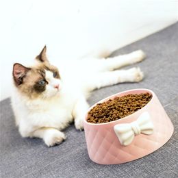 Pet Dog Feeding Food Bowls Puppy Shock-proof Lovely Bowknot Decor Feeder Dish Bowel Prevent Obesity Dogs Supplies 220323