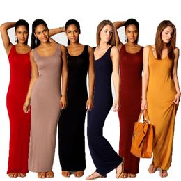 1pcs Stylish Women Vest Tank Maxi Dress Silk Stretchy Casual Summer Long Dresses Sleeveless Backless Lady Clothing est 220513