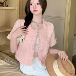 High Quality French Retro Luxury Small Fragrant T Fringed Shortsleeved Top Womens Summer Korean Casual Short Plaid Jacket 220611