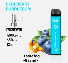 QK Mesh Coil Disposable Vape Rechargeable Tastefog Grand 4000 Puffs 2022 E Cigarette Pods Plus Factory Wholesale New Arrival 100% Top Quality 2%