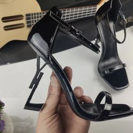 red sandals for women UK - 2022 women luxury Pointed High Heels Dress Shoes designer hi heel patent leather Black red Sandal Ankle Strap fashion Party Wedding Valentine's day Office pumps