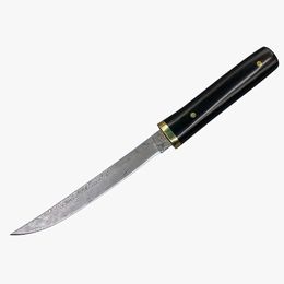 New R8303 Small Survival Straight Knife VG10 Damascus Steel Drop Point Blade Ebony & Brass Head Handle Fixed Blade Knives with Wood Sheath
