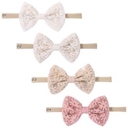 3inch Baby Embroidery Lace Bow Heaband Newborn Lace Embroider Hair Bow Nylon Headbands Girls Elastic Hairbands Toddler