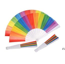 Folding Rainbow Fan Rainbow Printing Crafts Party Favor Home Festival Dekoration Kunststoff Hand Hold Tanzfans Geschenke von Sea RRE14051