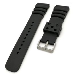 Watch Bands Silicone Watchband 20 22 24mm Men Black Sports Diving Rubber Waterproof Strap Silver Stainless Steel Buckle Hele22