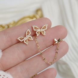 Clip-on & Screw Back Charm Gold Color Zirconia Butterfly No Pierced Ear Women Earring Elegant Bone Clip Earrings Engagement Jewelry Pendant