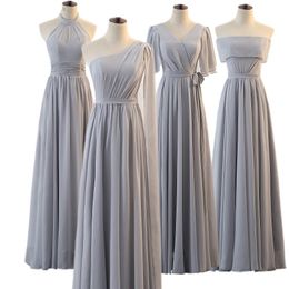 Custom Made Floor Length Chiffon Long Grey Pink Bridesmaid Dresses Guest Wedding Party Graduation Robe Mariage Sweet Memory