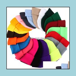 Solid Unisex Beanie Autumn Winter Wool Blends Soft Warm Knitted Cap Men Women Sklcap Hats Gorro Ski Caps 23 Colors Beanies Drop Delivery 202