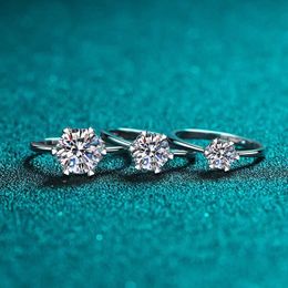 platinum cluster ring NZ - Cluster Rings Trendy S925 Sterling Silver D Color Moissanite Diamond Ring Women Plated Platinum 6 Prong Heart Engagement Fine JewelryCluster