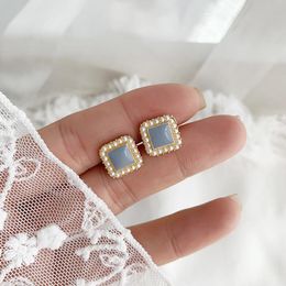 Clip-on & Screw Back Pearl Square Clip Earrings No Hole Ear Clips Blue On Earring Without Piercing Minimalist CE1540Clip-on