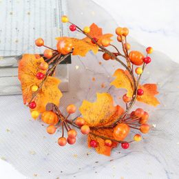 Decorative Flowers & Wreaths Autumn Theme Door Wreath Artificial Pumpkin Flower Manmade Garland Cloth Rattan Material Home Decora