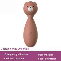NXY Vibrators USB charging AV Stick Little Bear Vibrator Clitoris Stimulator Sex Toys for Women 12 Frequency G-spot Vagina Massager 0407