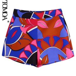 KPYTOMOA Women Fashion Side Pockets Printed Bermuda Shorts Vintage High Waist Side Zipper Female Short Pants Mujer 220419