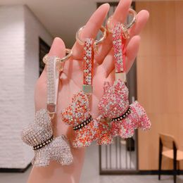 Luxury French Dog Keychains Rings Animal Bulldog Full Crystal Rhinestone Car Key Chains Holder Keyrings Gifts Fashion Bag Charms Pendants