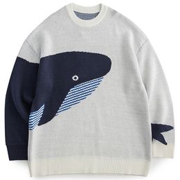 LACIBLE Lonely Whale Knitted Sweaters Spring Autumn Sweater Pullover Men Women Jumpers Harajuku Knitwear Outwear Streetwear Tops 220811