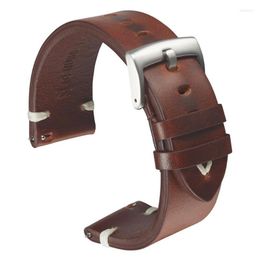 Watch Bands Leather Watchband Strap 18mm 20mm 22mm Quick Release Belt Cowhide Handmade Black Dark Brown Vintage Oil Wax Hele22