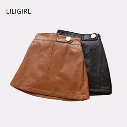 LILIGIRL Spring Baby Girls Skirts PU Leather Children's Autumn Clothing for Kids Button Design Skirt Winter Clothes 220423