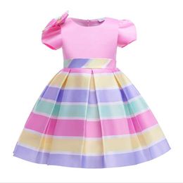 Menina crianças lindo bordado princesa vestido elegante vestido tutu flor bonito arco-íris 2-10y vestido casual babil traje 2022 novo