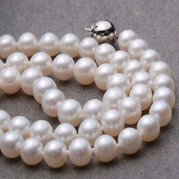 9-10mm AAA White Seawater Cultured Round Pearl Necklace 18"
