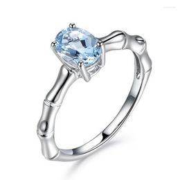 Wedding Rings Fashion Silver Color Light Blue Carat Crystal Stone Ring For Women Female Originality Bamboo Punk Party JewelryR350