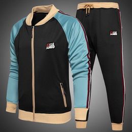 Men's Tracksuits Autumn Tracksuit Men Russian 2 Pcs Colorblock Sweat Suits Sportswear Workout Clothes Jogging Suit Gym ManMen's