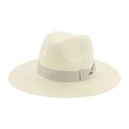 Women Summer Wide Brim Cap Solid Khaki Bowknot Band Casual Khaki White Beach Sun Hats Sombreros De Mujer