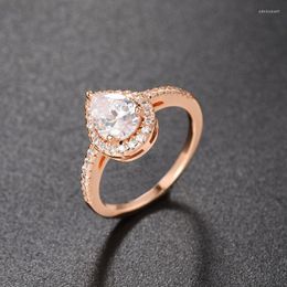 Wedding Rings Waterdrop Crystal Ring For Women Engagement Moissanite Rose Gold Marriage Bride Gifts Jewellery Accessories OHR076Wedding Edwi22