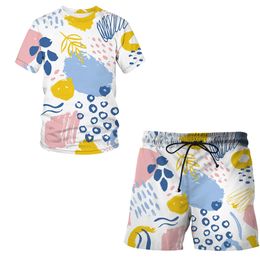Summer Short Sleeve Suit Mens Art Painting 3D Print Abstract T-shirts Shorts 2Pcs Sets Tracksuit Men/Women Beach Clothing 220624
