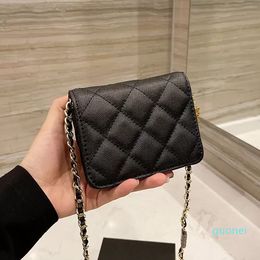 Classic Mini Flap Wallet With Chain Bags Caviar Leather Calfskin Tiny Card Holder Quilted Matelasse Chain Cross Body Shoulder Outdoor k554