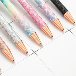 Glitter Cute Ballpoint Pens Sparkly Rose Gold Click Ball Pens Metal Retractable Pen Accessories Stationery School Office Supply