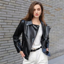 Women's Leather & Faux Winter Warm Women Motorcycle Jacket Short Coat Long Sleeve Turn-down Collar Zipper Crop Tops Overcoat1