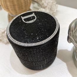 Zylindrische Schmuckschachtel Rotary Full Diamond Jewelry Box Lagerh￼lle mit Spiegel