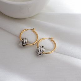 Hoop & Huggie Trendy 2022 Gold Silver Color Twist Ball Earring Korean Unique Design Metal Circle Round Geometric For WomenHoop