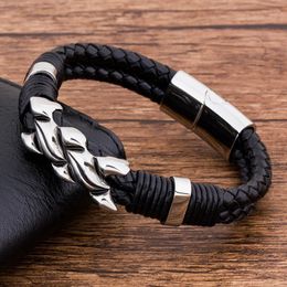 Charm Bracelets Fashion Braided Magnetic Rock Punk Black Rope Genuine Leather Bracelet Men Accessories Jewelry Couple Friendship Kent22