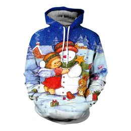 Men's Hoodies & Sweatshirts Men's Sweatshirt Autumn Winter Warm 3D Colour Printing Christmas Casual Hooded Pullover Sweater Oversized For