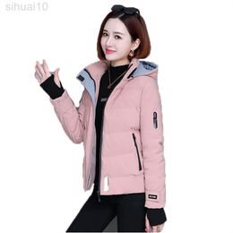 Autumn Winter Down Cotton Coat Women New Pink Red Black Thick Warm Jacket Fashion Hooded Short Small Padded Jacket L220730