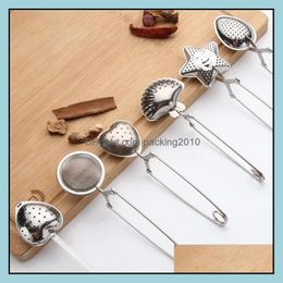 Stainless Steel Tea Infuser Star Shell Oval Round Heart Shaped Strainer With Handle Bag Teaware Seasoner Kitchen Drop Delivery 2021 Coffee