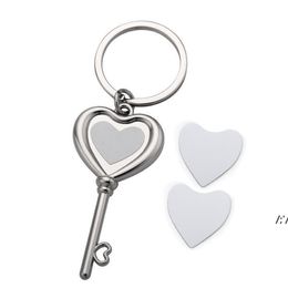 2022 Heat Transfer Heart Shaped Key Pendant Party Favor DIY Keychain Sublimation Blank Metal Keychains Decorative Keyring